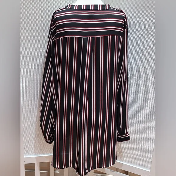 Simply Emma 2X Striped Black and Red Button-Up Blouse - Picture 2 of 2
